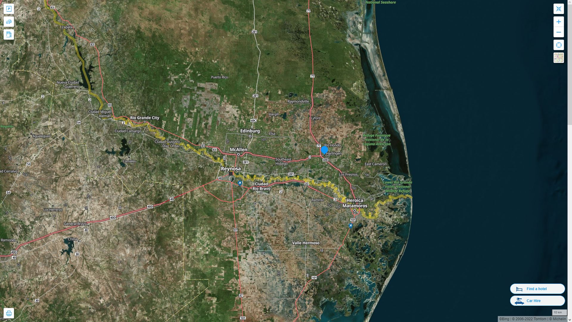Harlingen Texas Highway and Road Map with Satellite View